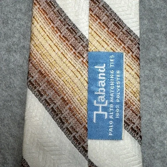 Vintage Haband Tie Brown Gold Geometric Stripe Retro Classic Width 80s 55x3.25in - Picture 3 of 5